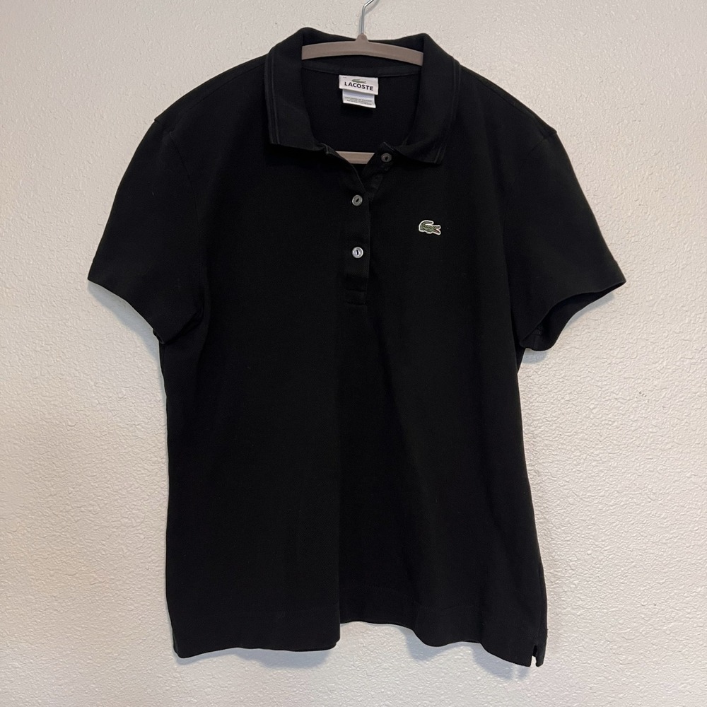 Vintage‎ 90's Lacoste Womens Polo Shirt Black Short Sleeve Classic Logo